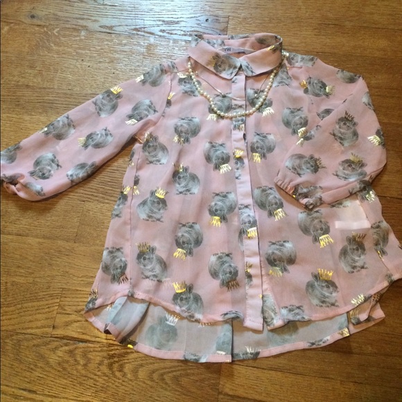 Sheer Easter pink bunny gold crown blouse - Picture 4 of 9